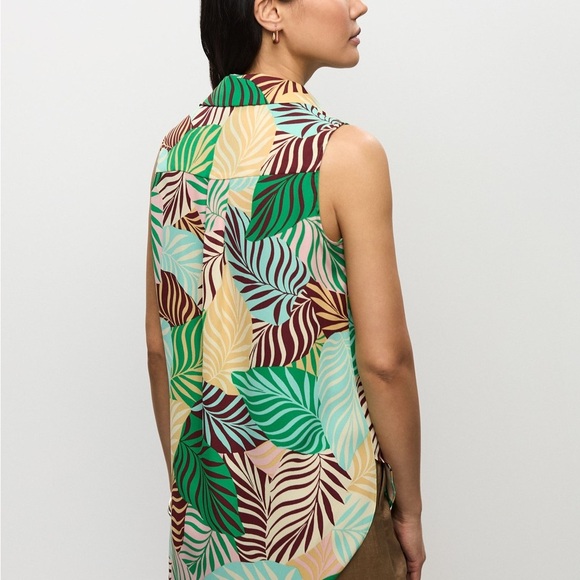 MELANIE LYNE Vibrant Sleeveless Palm Print Blouse Shirt Sz  8 - Picture 3 of 14
